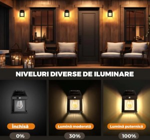 Lampa solara LED de perete Negru - imagine 3